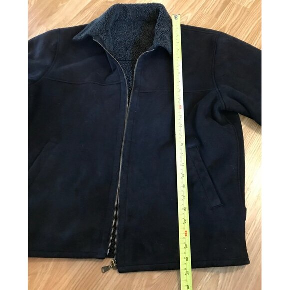 Hathaway Black Jacket Mens Med Sherpa Lining & Adjustable Buckle Zipper Collar - Picture 11 of 12